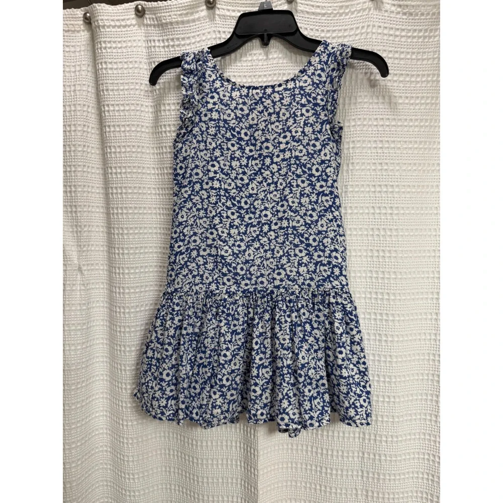Ralph Lauren Floral Ditsy Dress Blue Ruffle Drop Waist Cute School Event Size 8